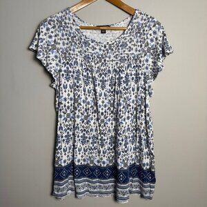 Hilary Radley Women's Short Sleeve Flowy T-Shirt Blue Floral Size XL
